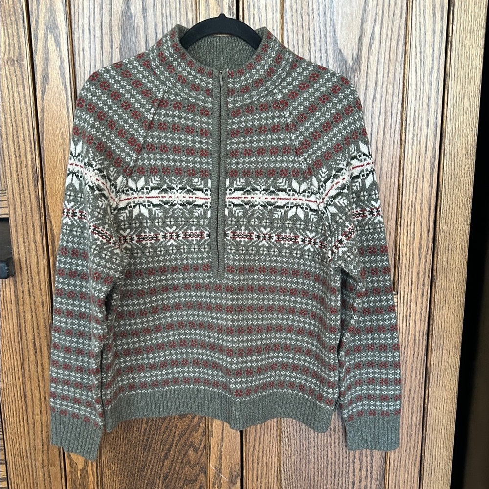 Vintage Woolrich Lambswool Fair Isle Nordic Half Zip Sweater Sage Heather Medium